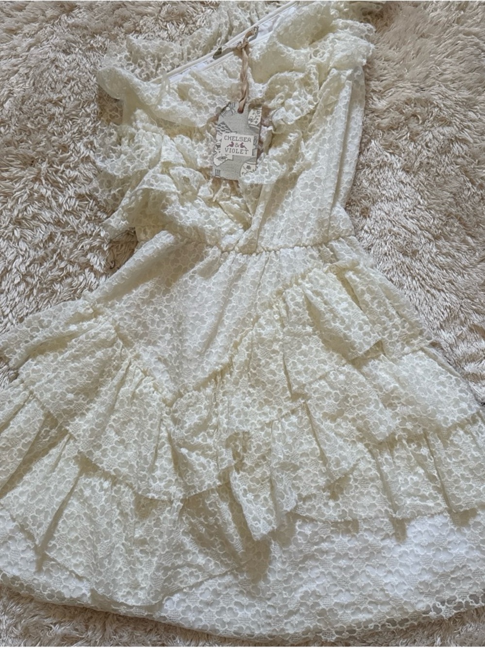 Chelsea & Violet Cream Lace Ruffle Dress for Girls